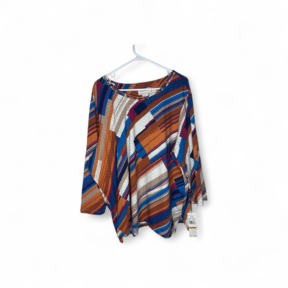 New Alfred Dunner Blue and Orange Geometric Blouse